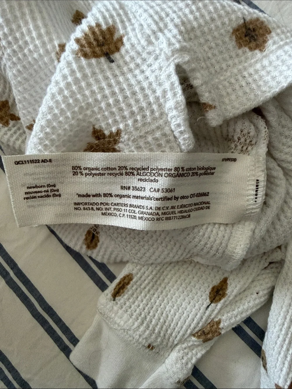 Organic Cotton Little Planet White Waffle Knit Set with Brown Leaf Print